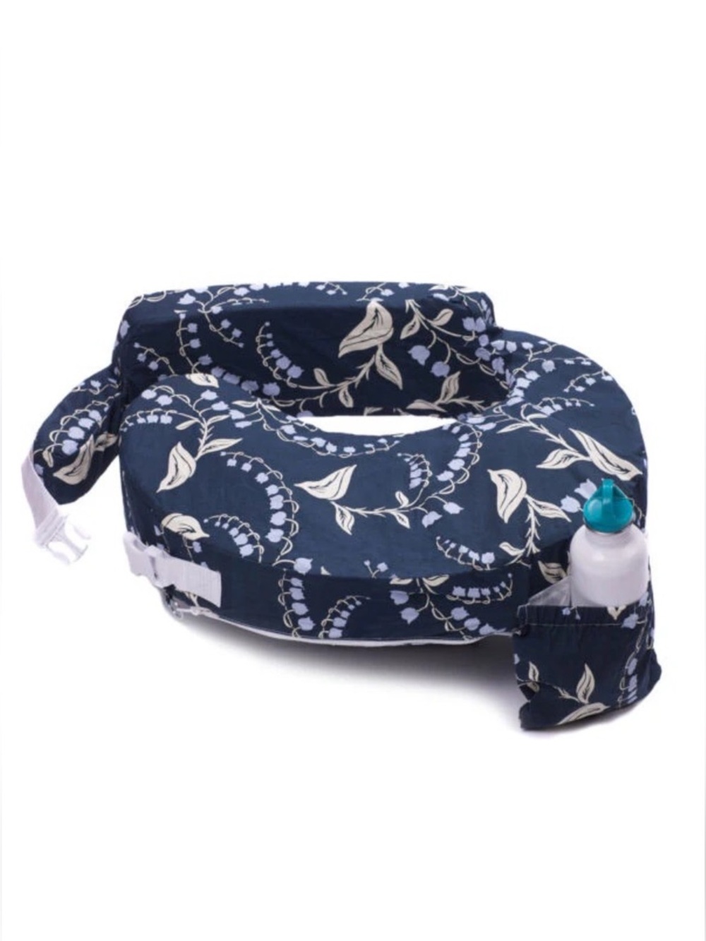 Navy Floral Feeding Support Bib with Bottle Pocket